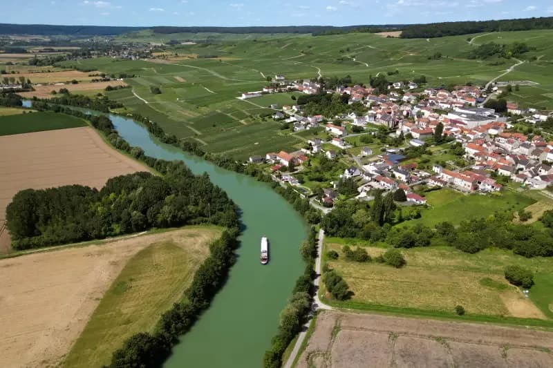 The Marne and a Champagne village from above