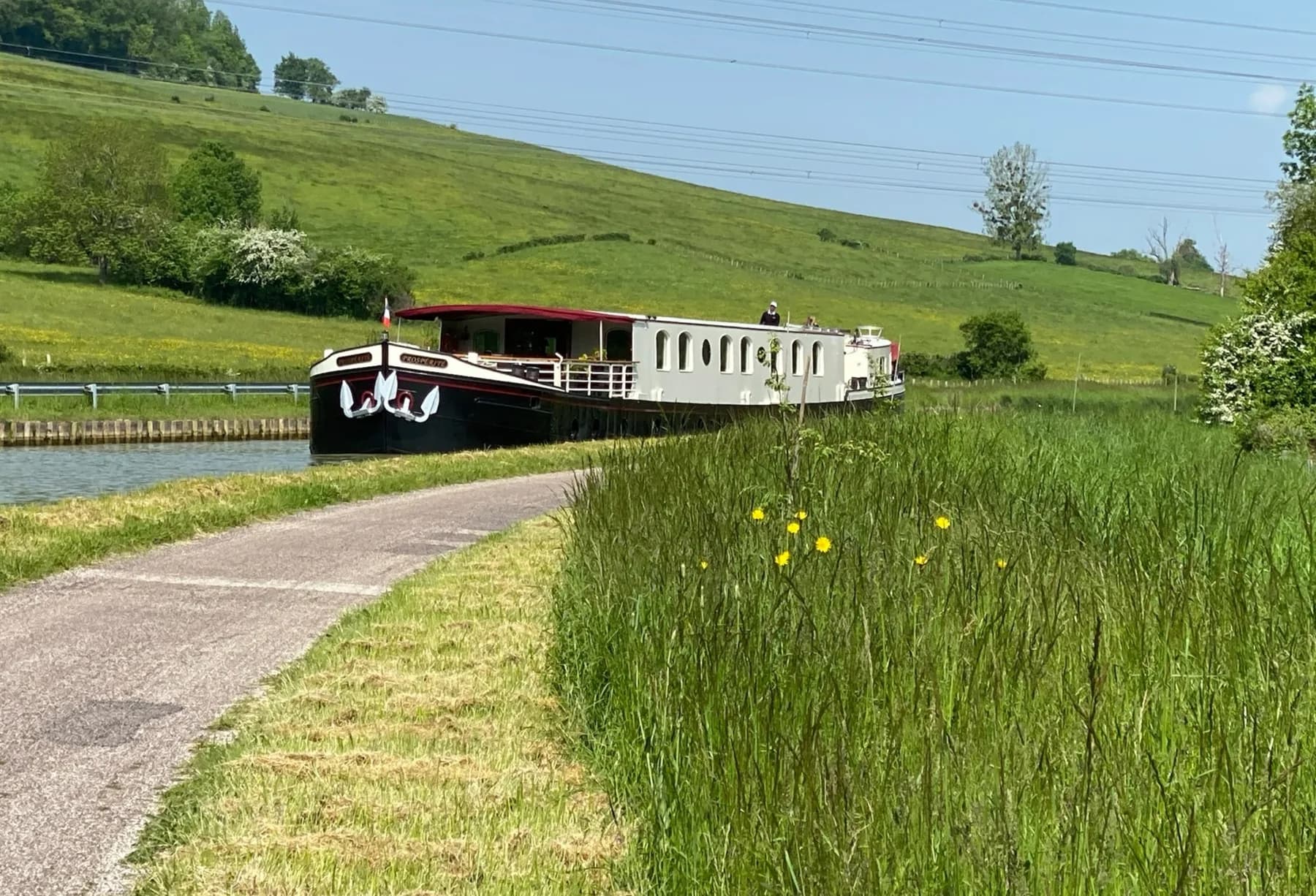 Moored beside a spring meadow