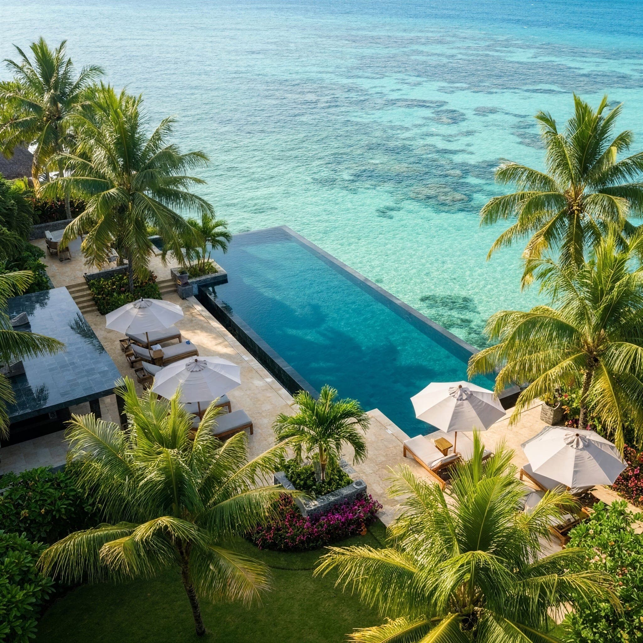Infinity pool at a five-star resort at golden hour