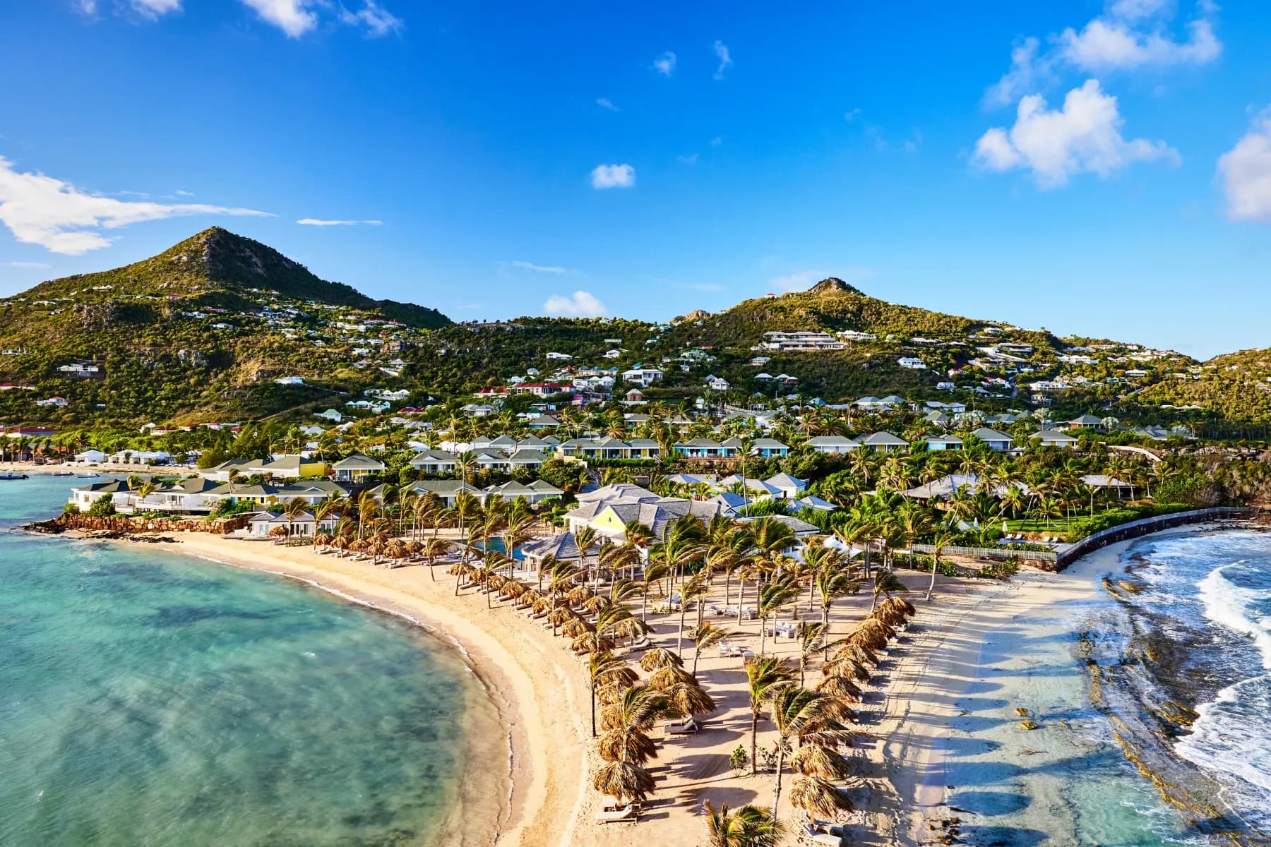 Airelles Le Guanahani on its beach at Grand Cul-de-Sac, St-Barth, seen from above
