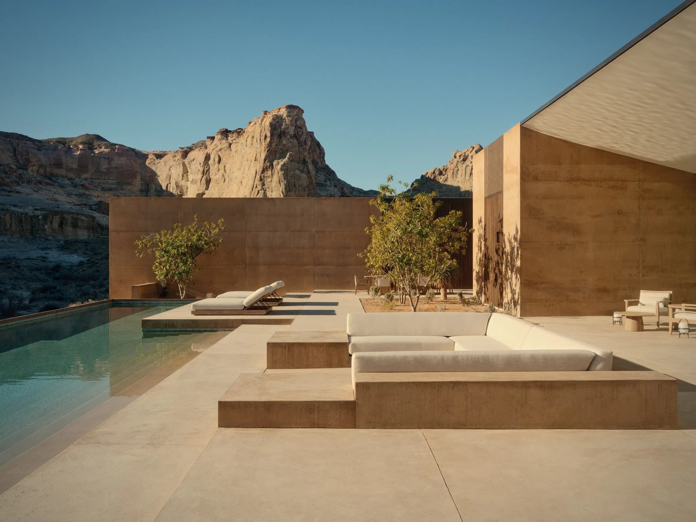 The pool terrace at Amangiri, set against the sandstone cliffs of southern Utah
