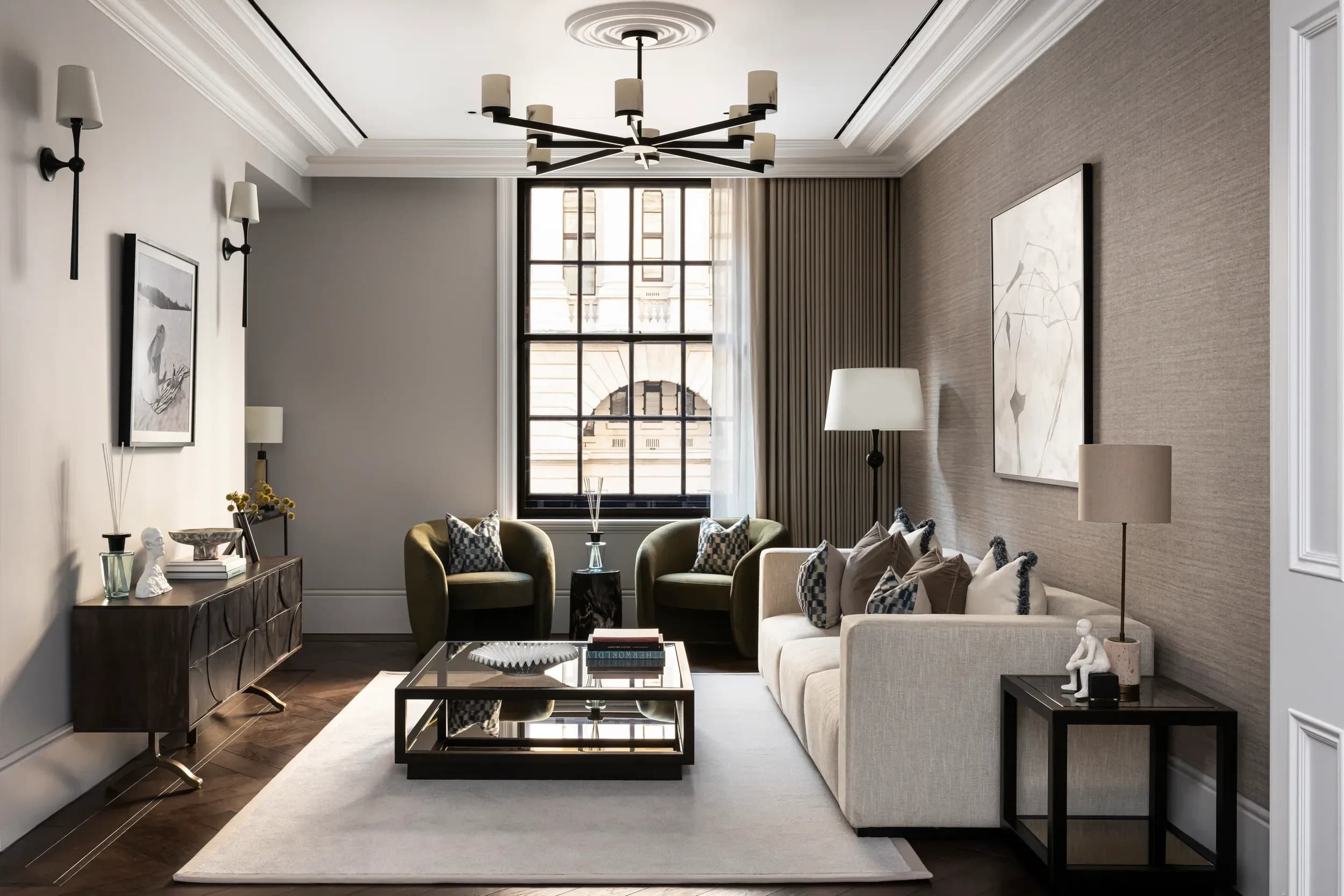 A living room in a show residence at The OWO Residences by Raffles, Whitehall.