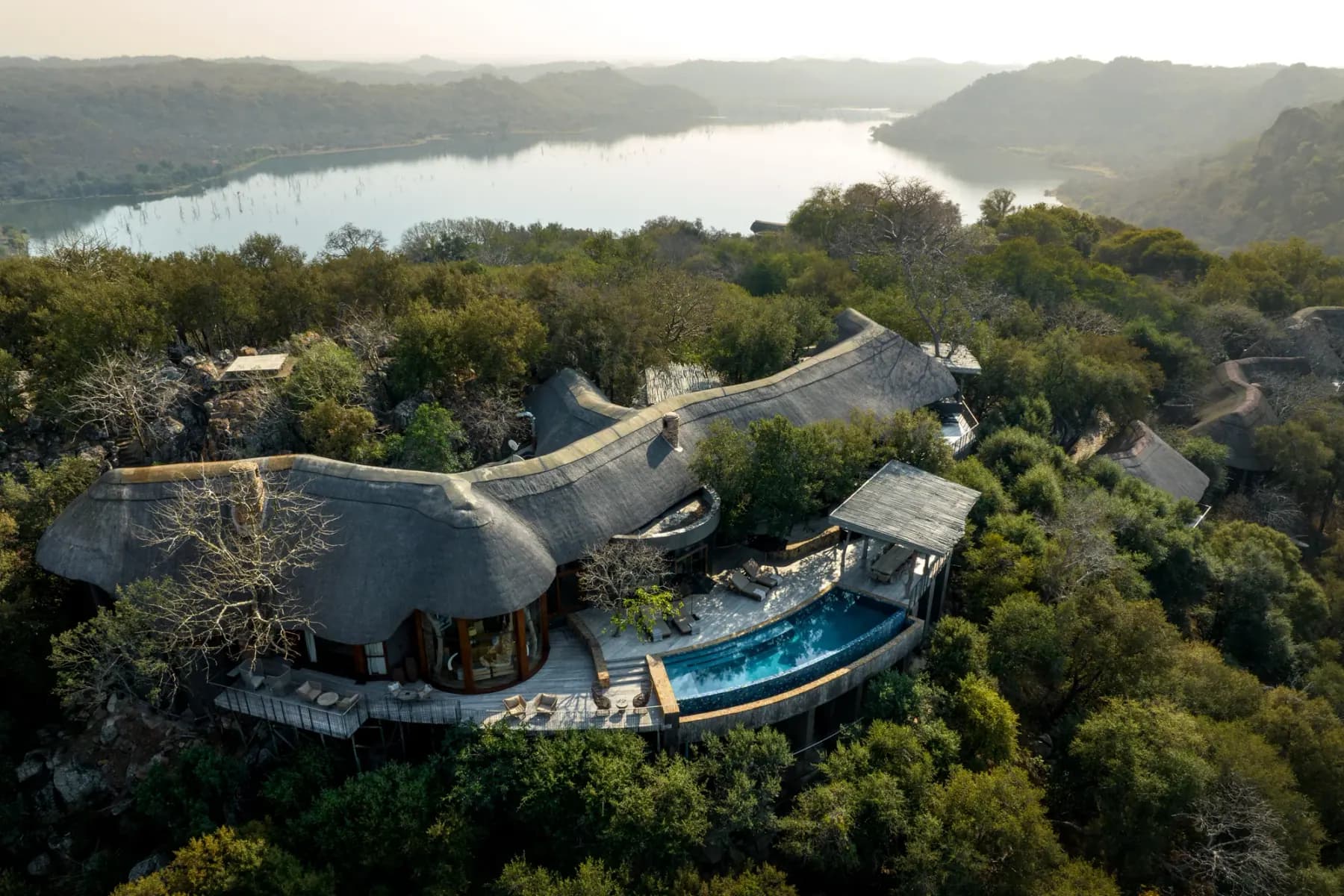 Singita Malilangwe House and its pool from the air