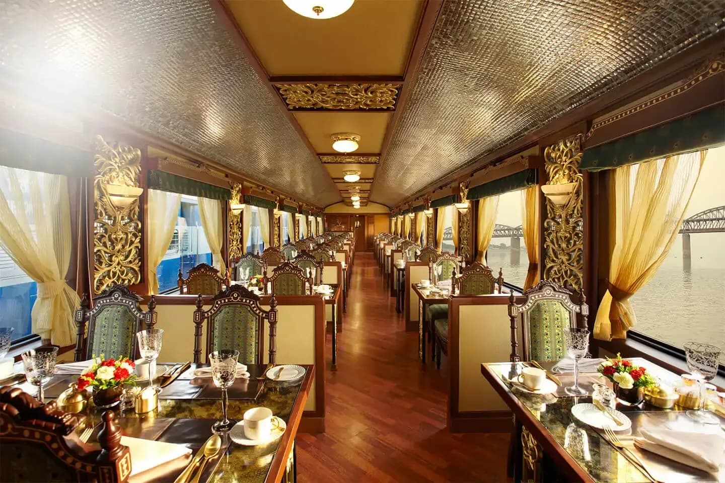 A restaurant car on the Maharajas' Express