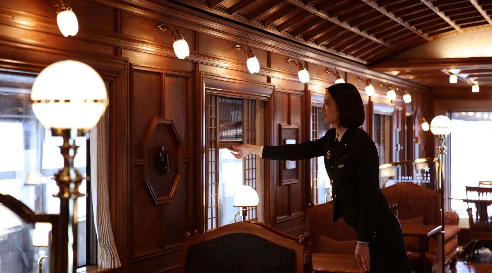 A steward in the lounge car