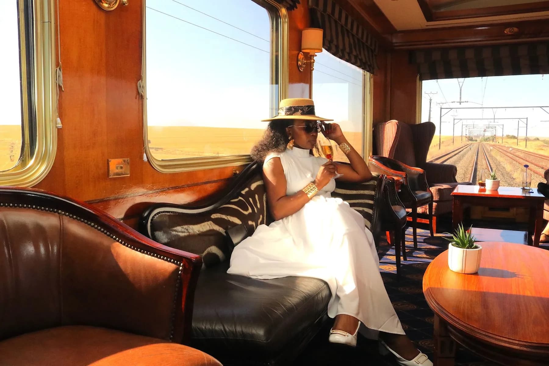 Un asiento junto a la ventana en el Lounge Car