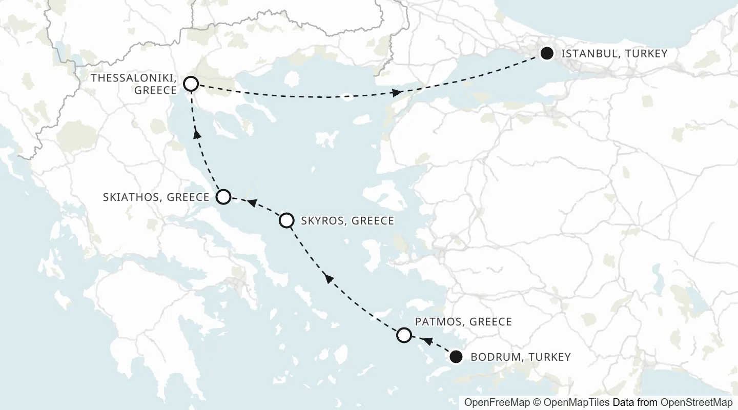 Route map: Bodrum to Istanbul