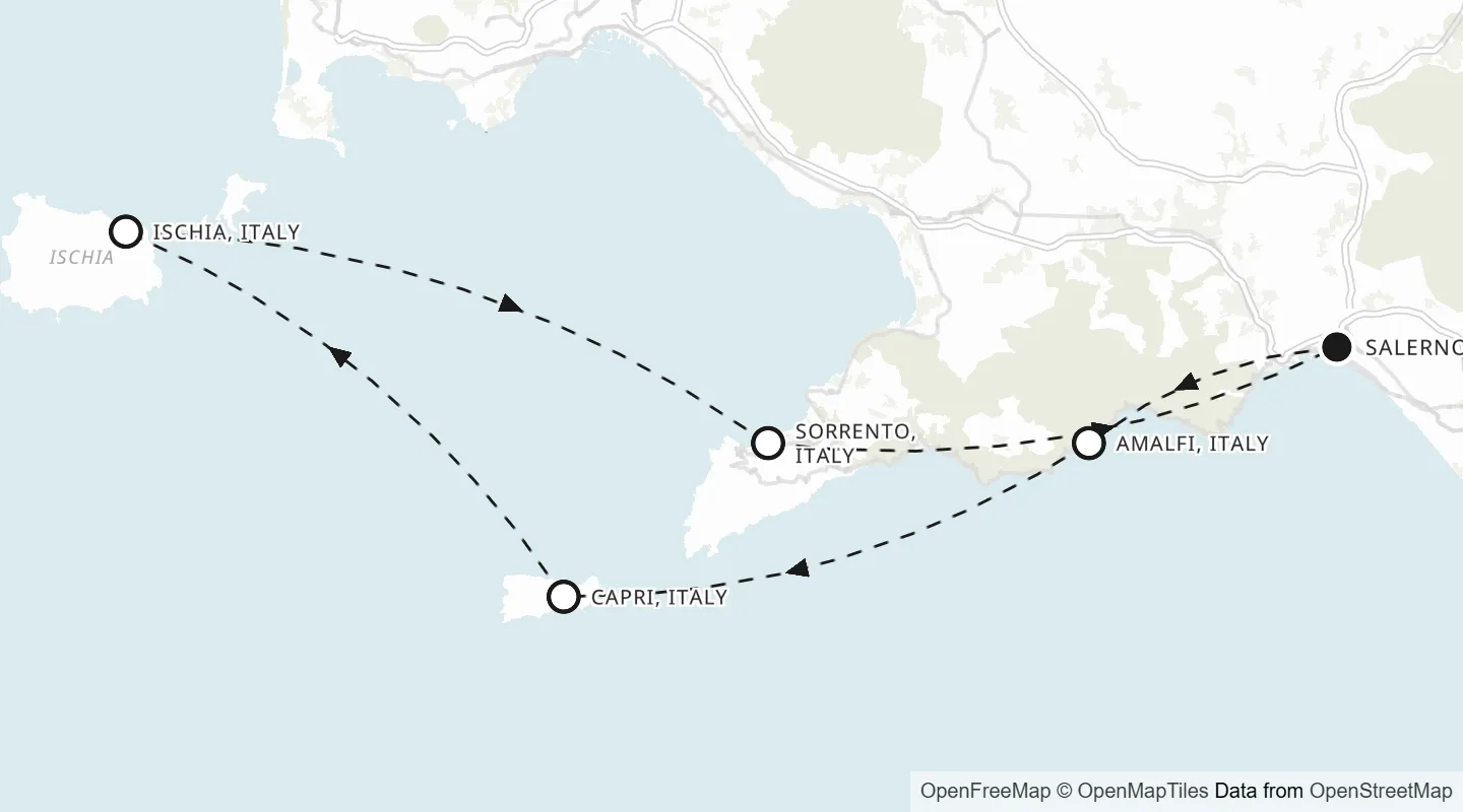 Route map: Salerno roundtrip