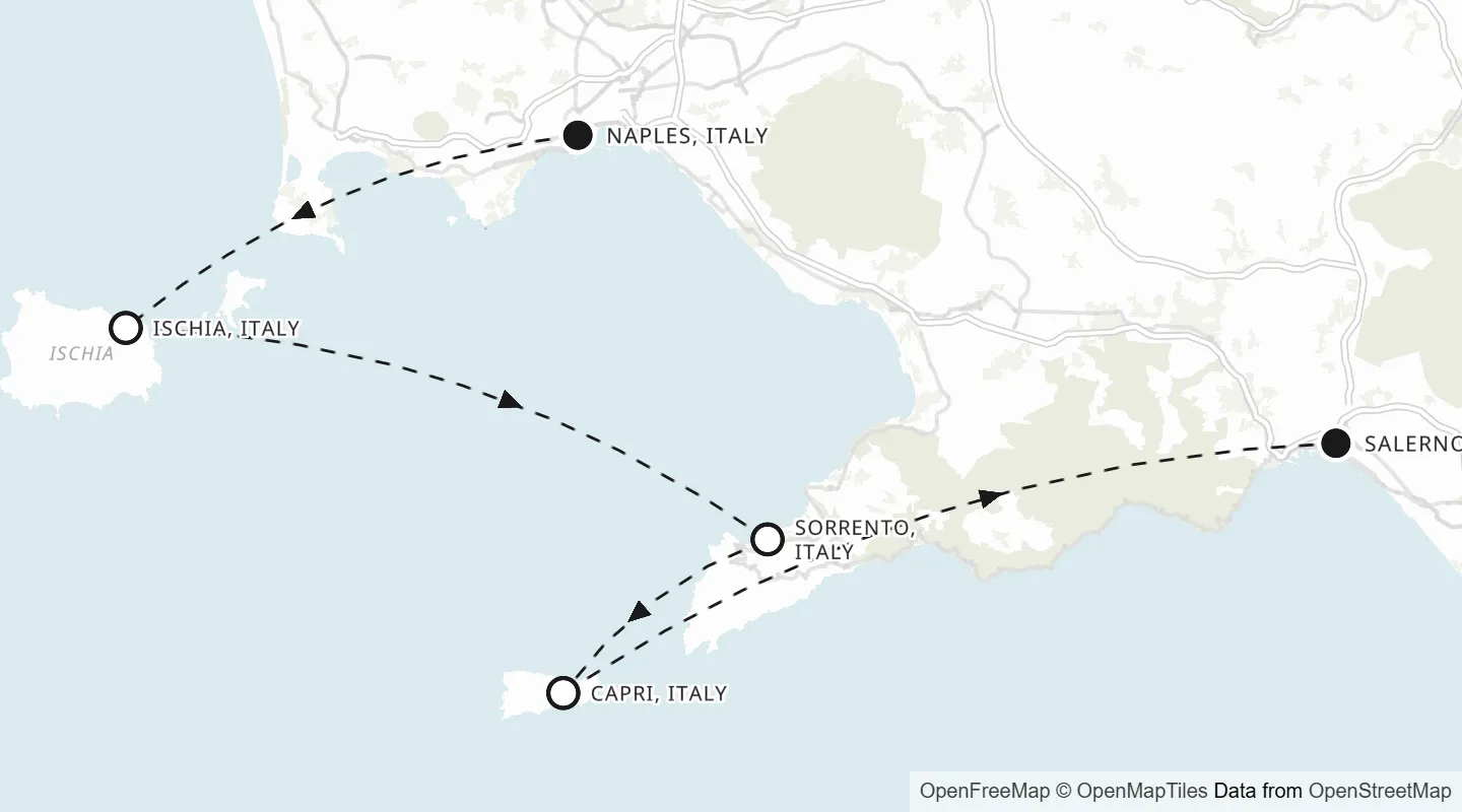 Route map: Naples to Salerno
