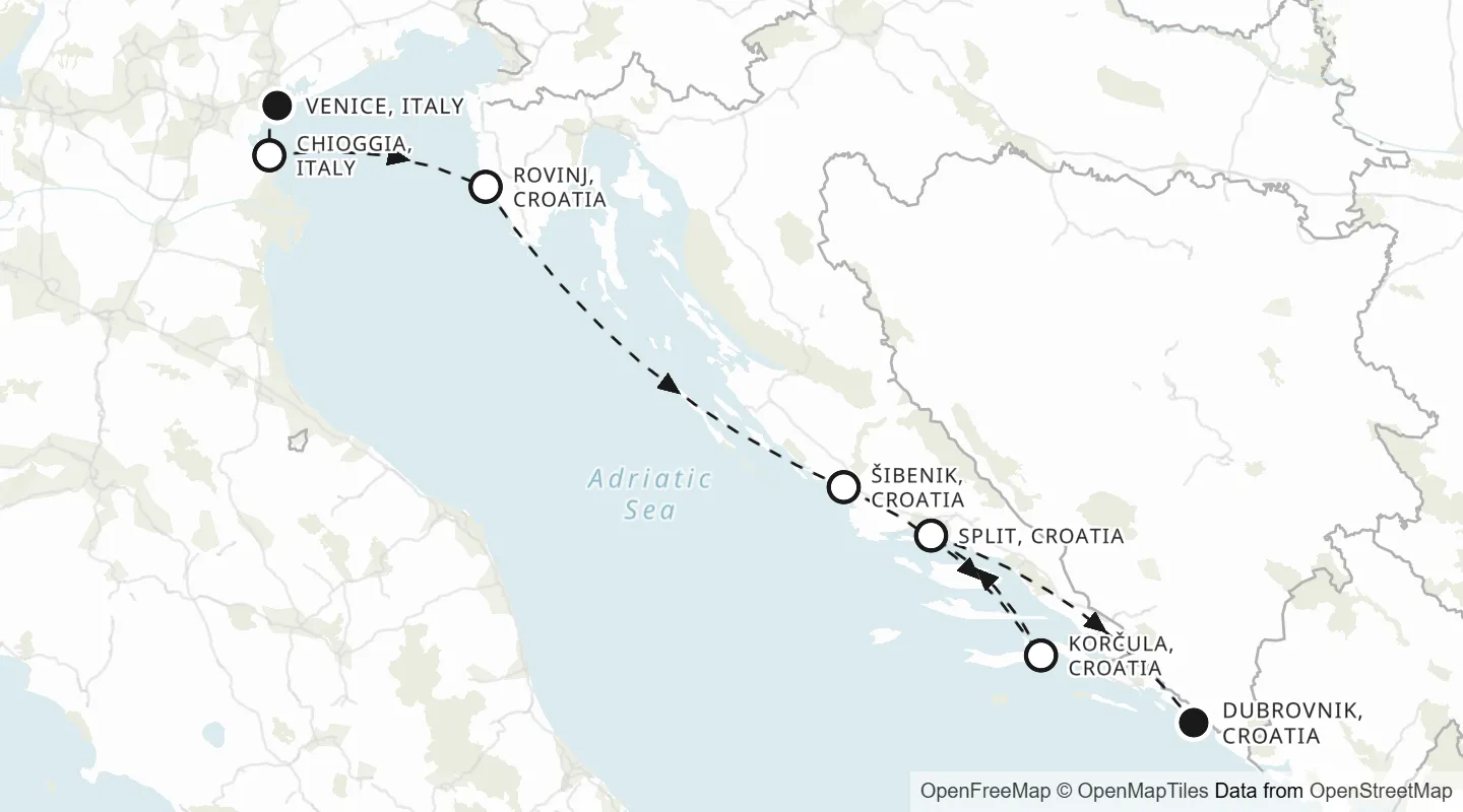 Route map: Venice to Dubrovnik