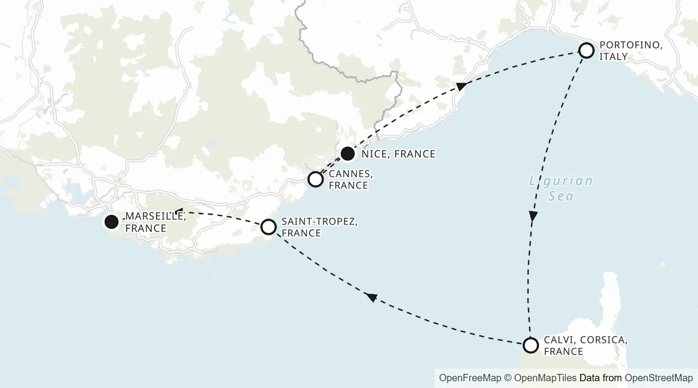 Route map: Nice to Marseille