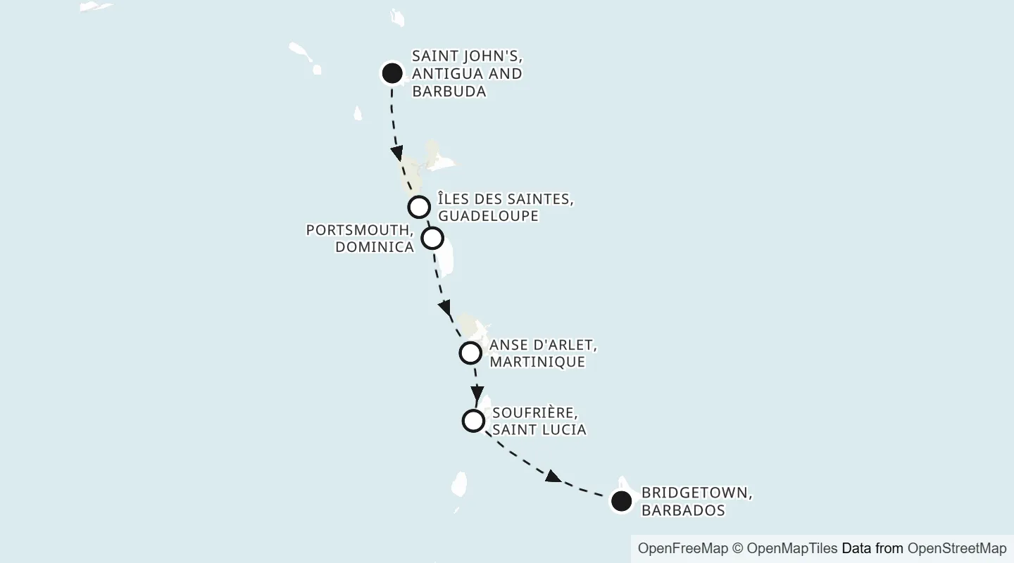 Route map: Saint John's to Bridgetown