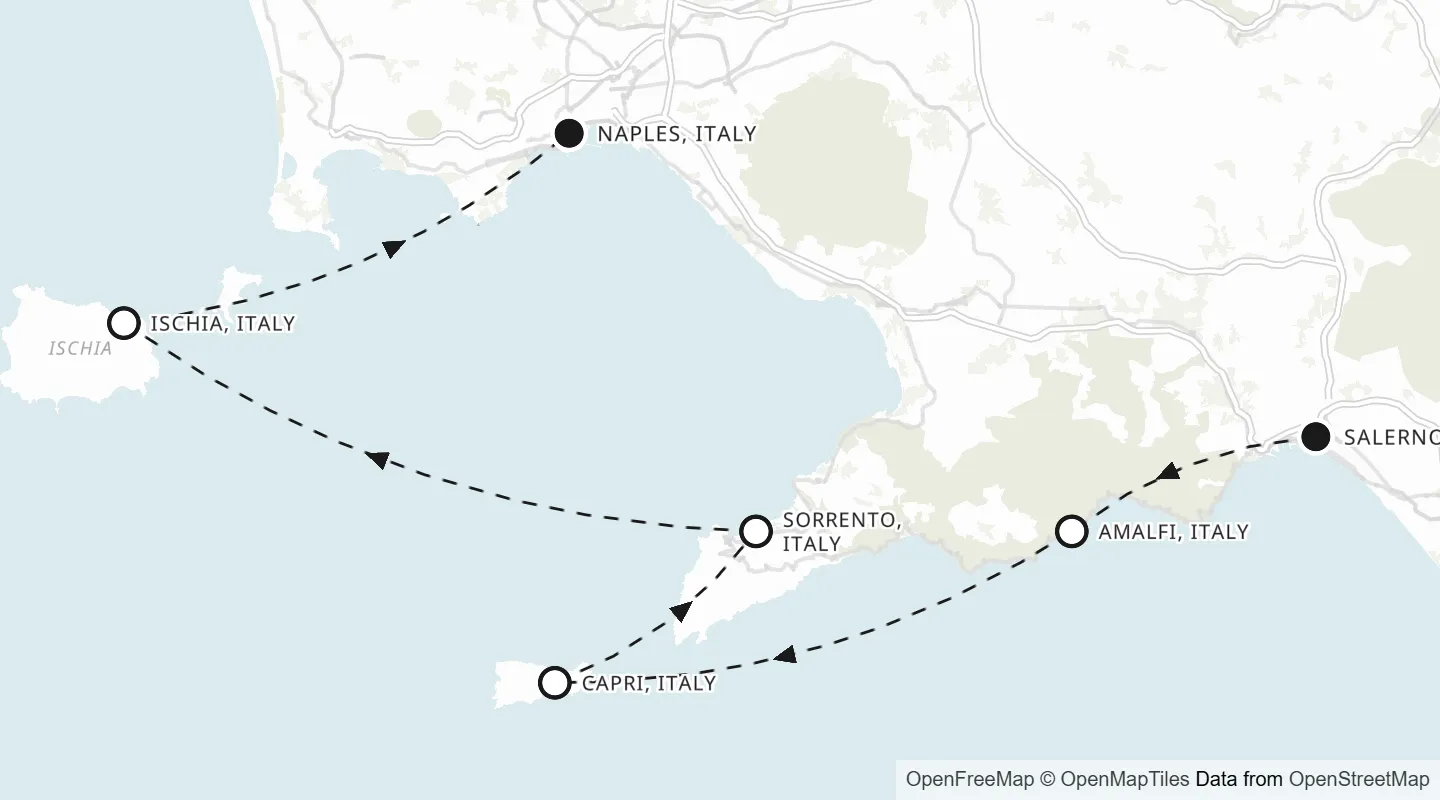Route map: Salerno to Naples