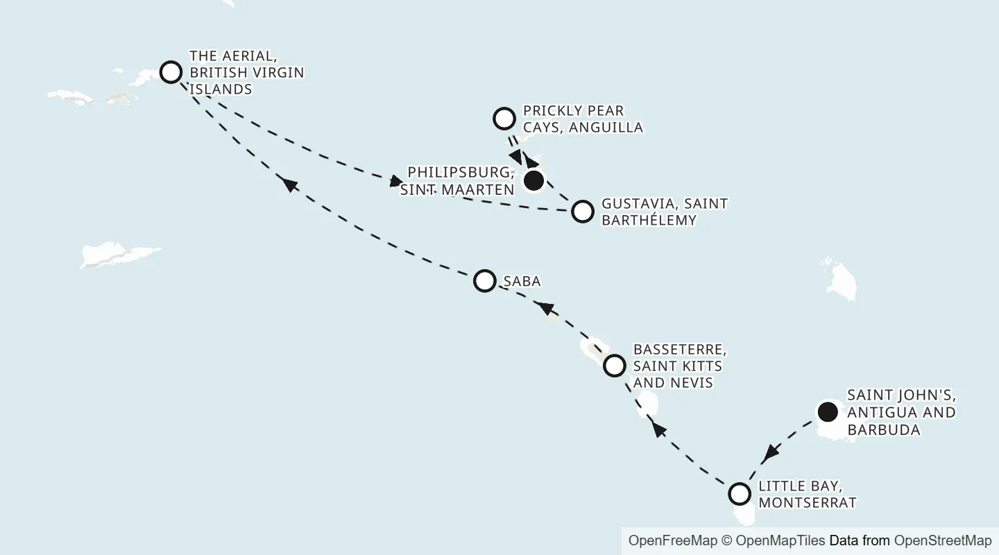 Route map: Saint John's to Philipsburg