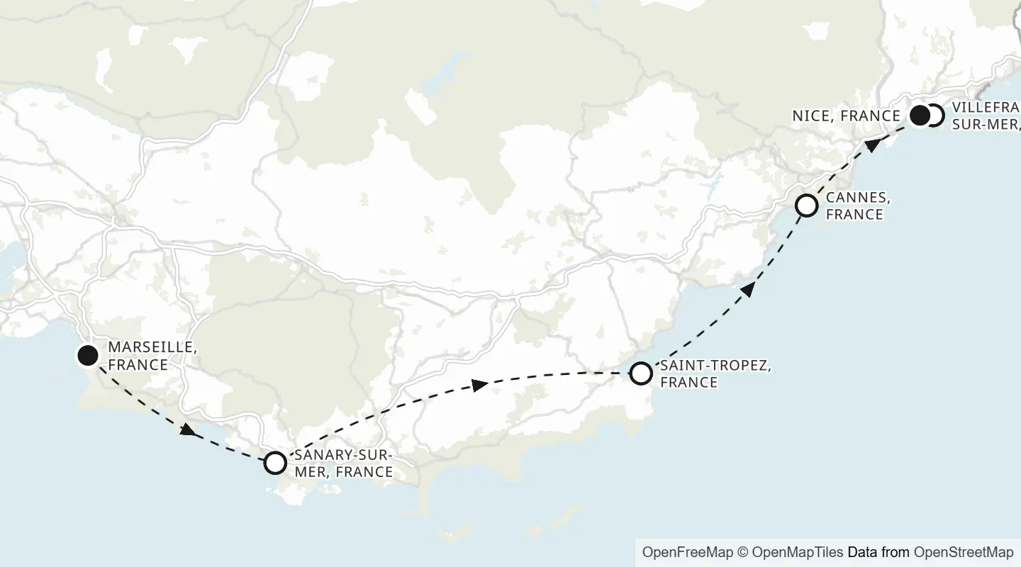 Route map: Marseille to Nice