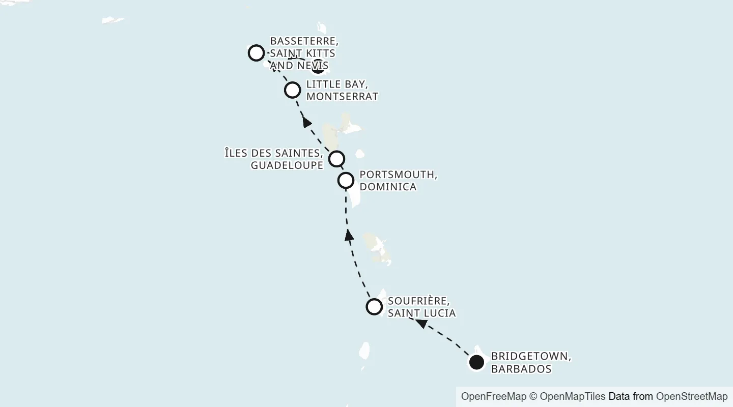 Route map: Bridgetown to Saint John's