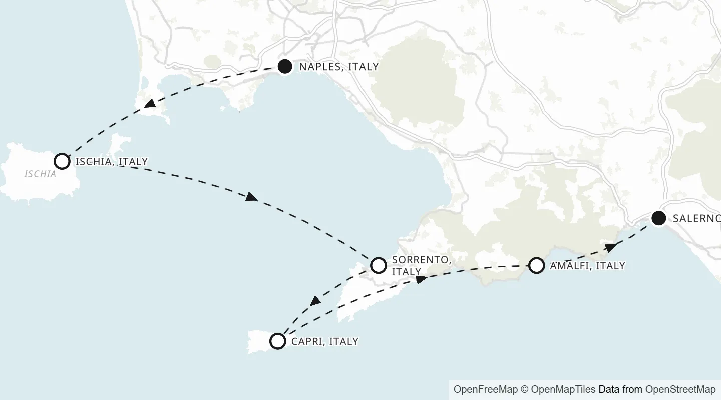 Route map: Naples to Salerno