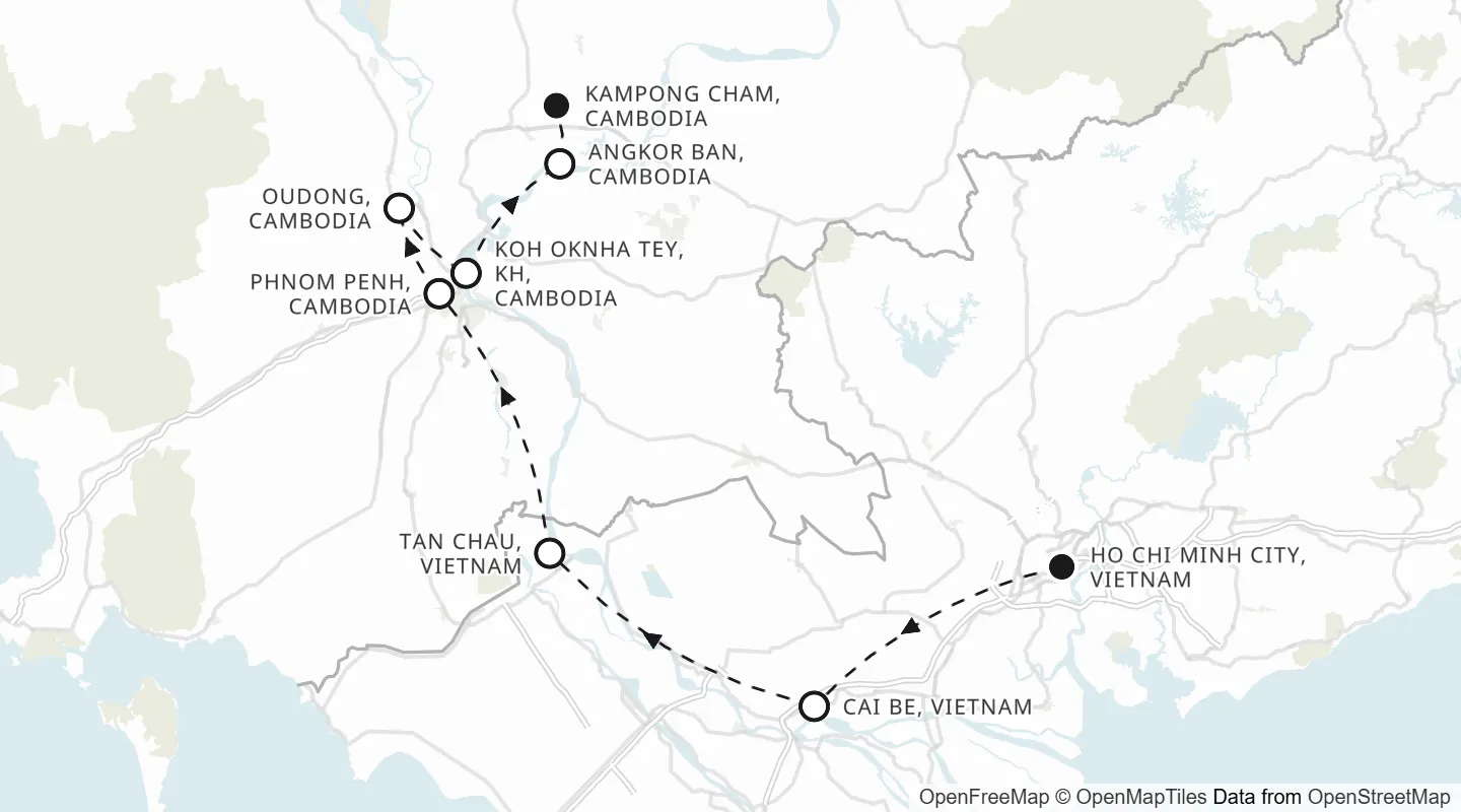 Route map: Ho Chi Minh City to Kampong Cham