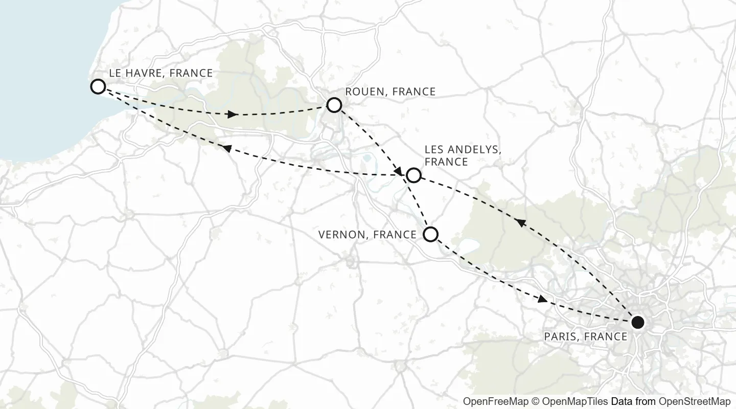 Route map: Paris roundtrip