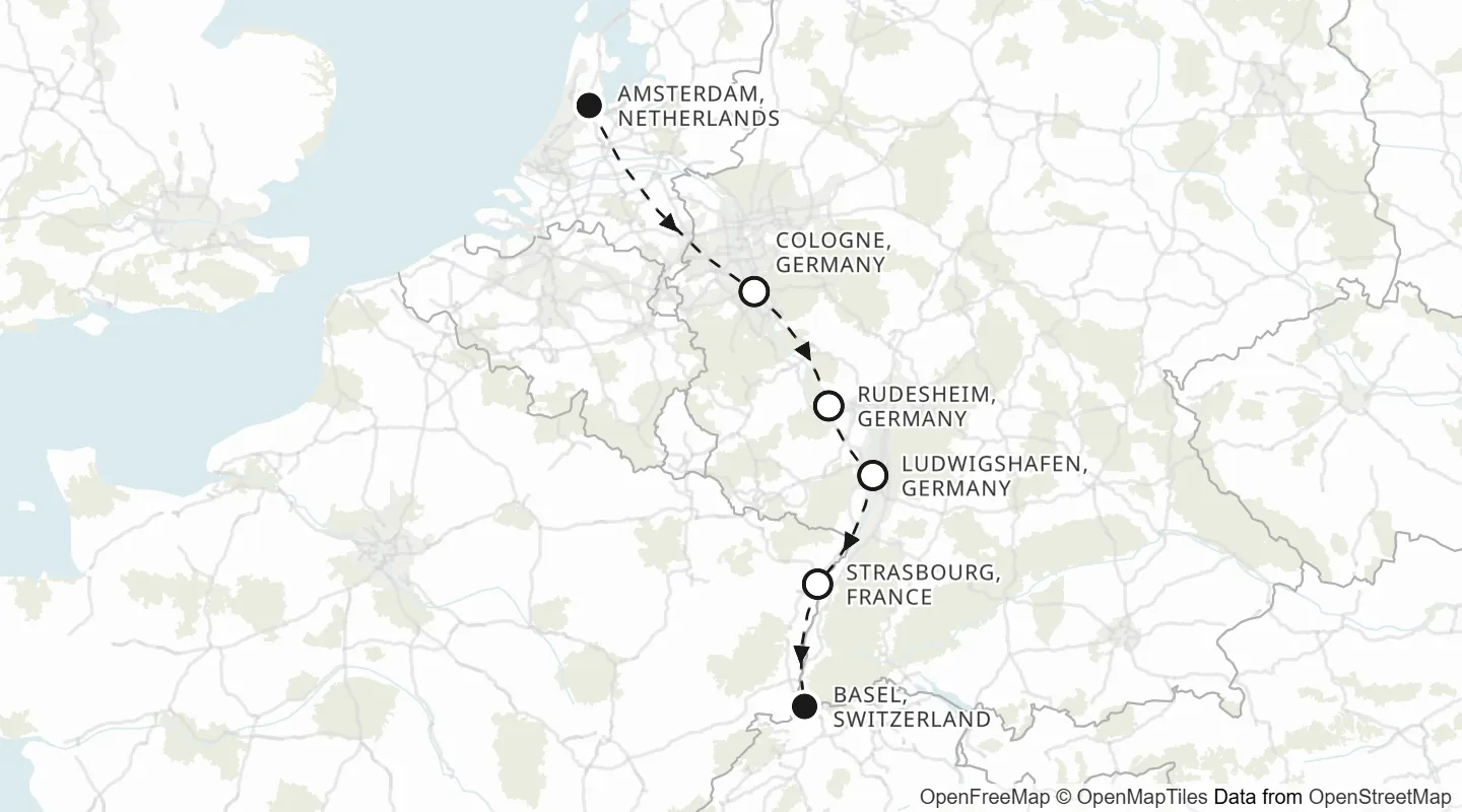 Route map: Amsterdam to Basel
