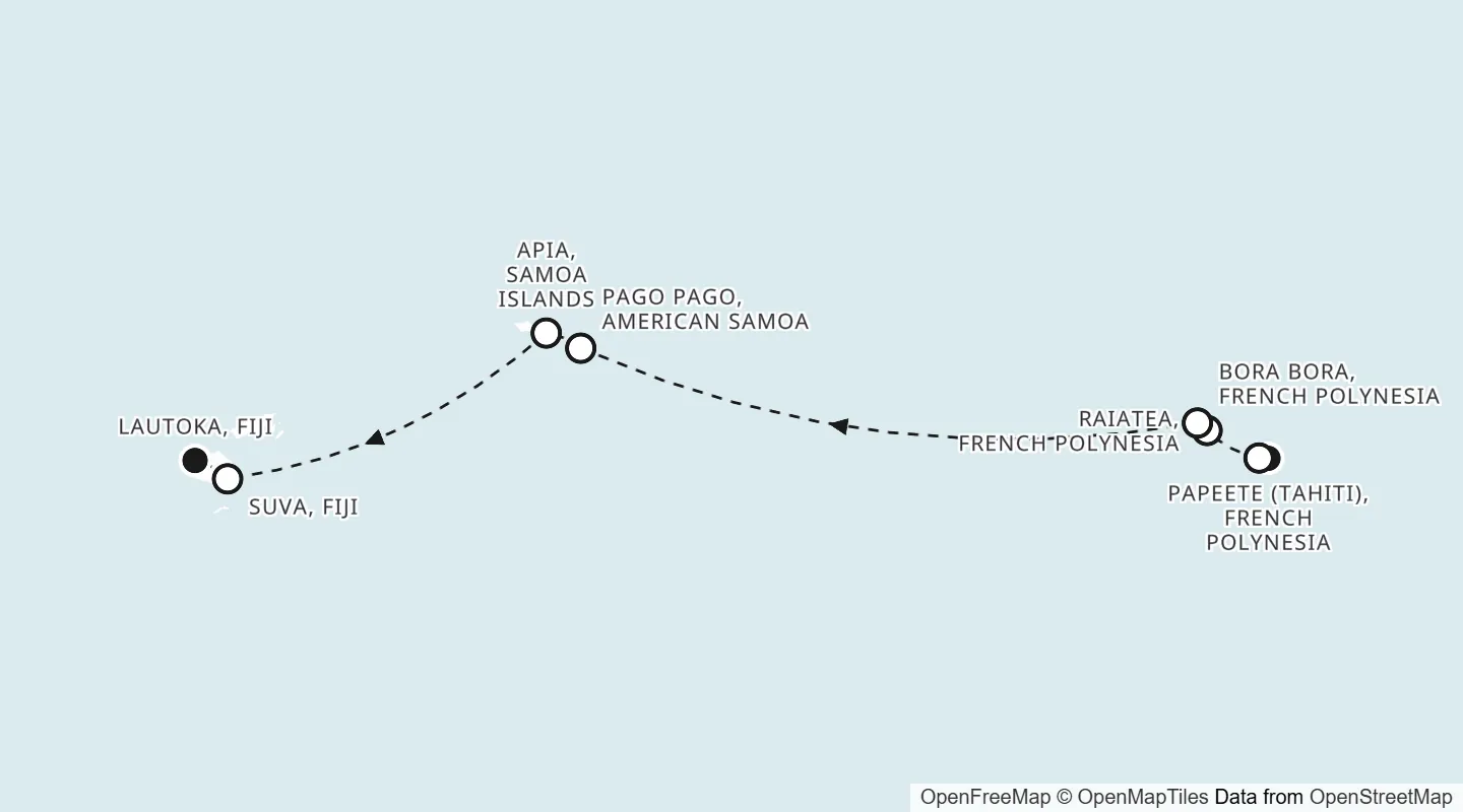 Route map: Papeete (Tahiti) to Lautoka