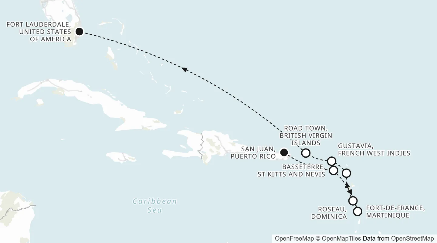 Route map: San Juan to Fort Lauderdale