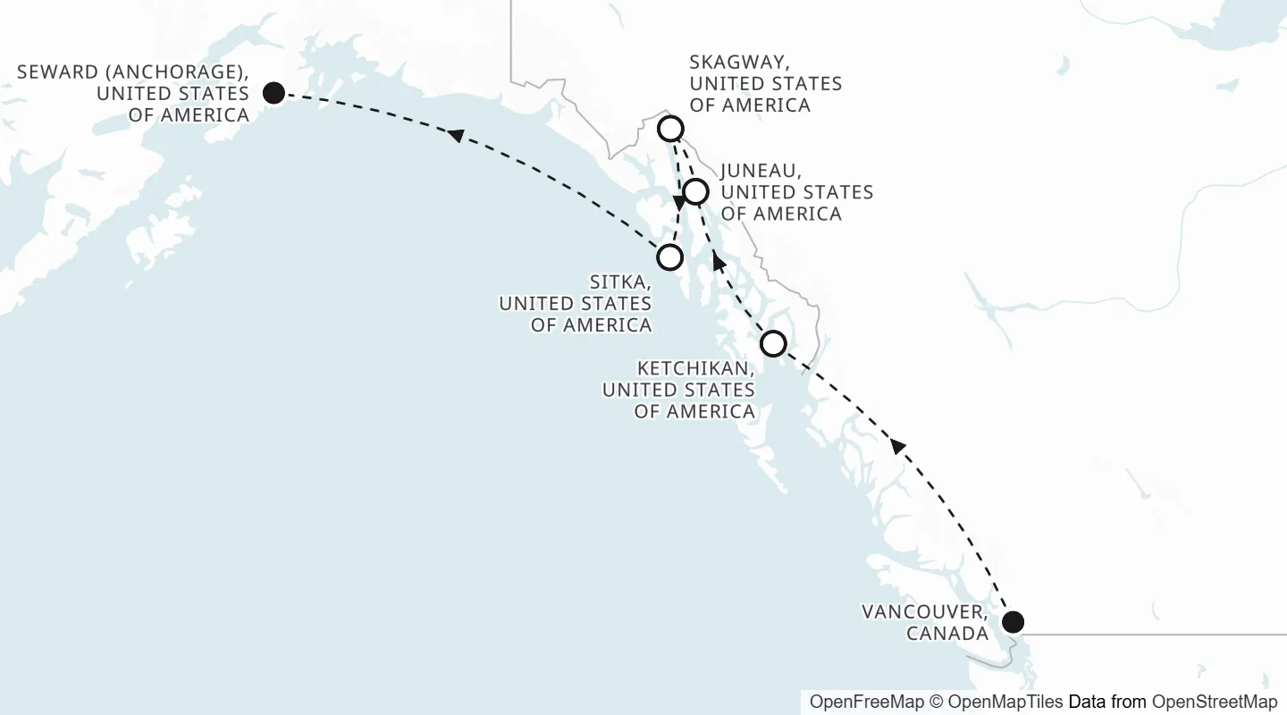 Route map: Vancouver to Seward (Anchorage)