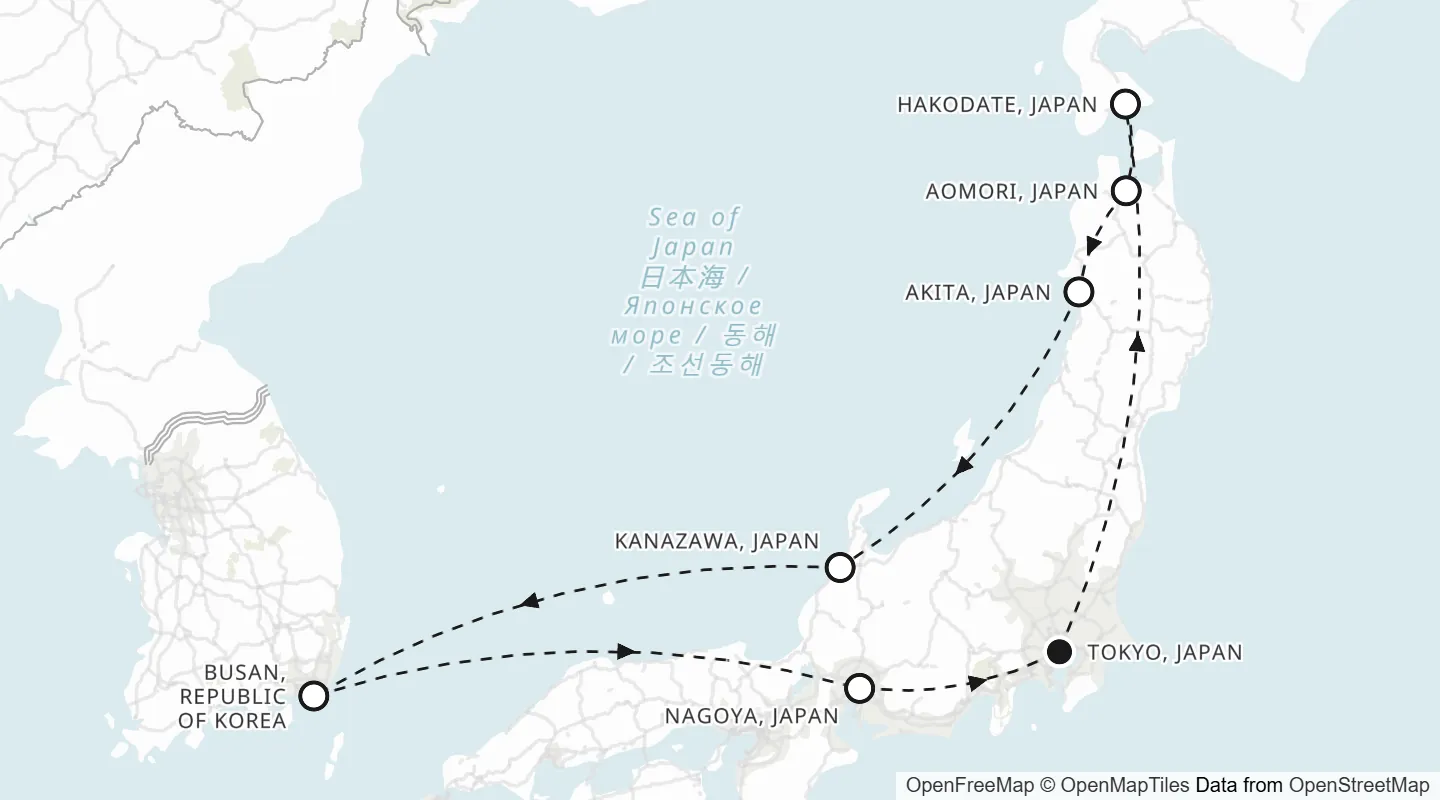 Route map: Tokyo to Tokyo
