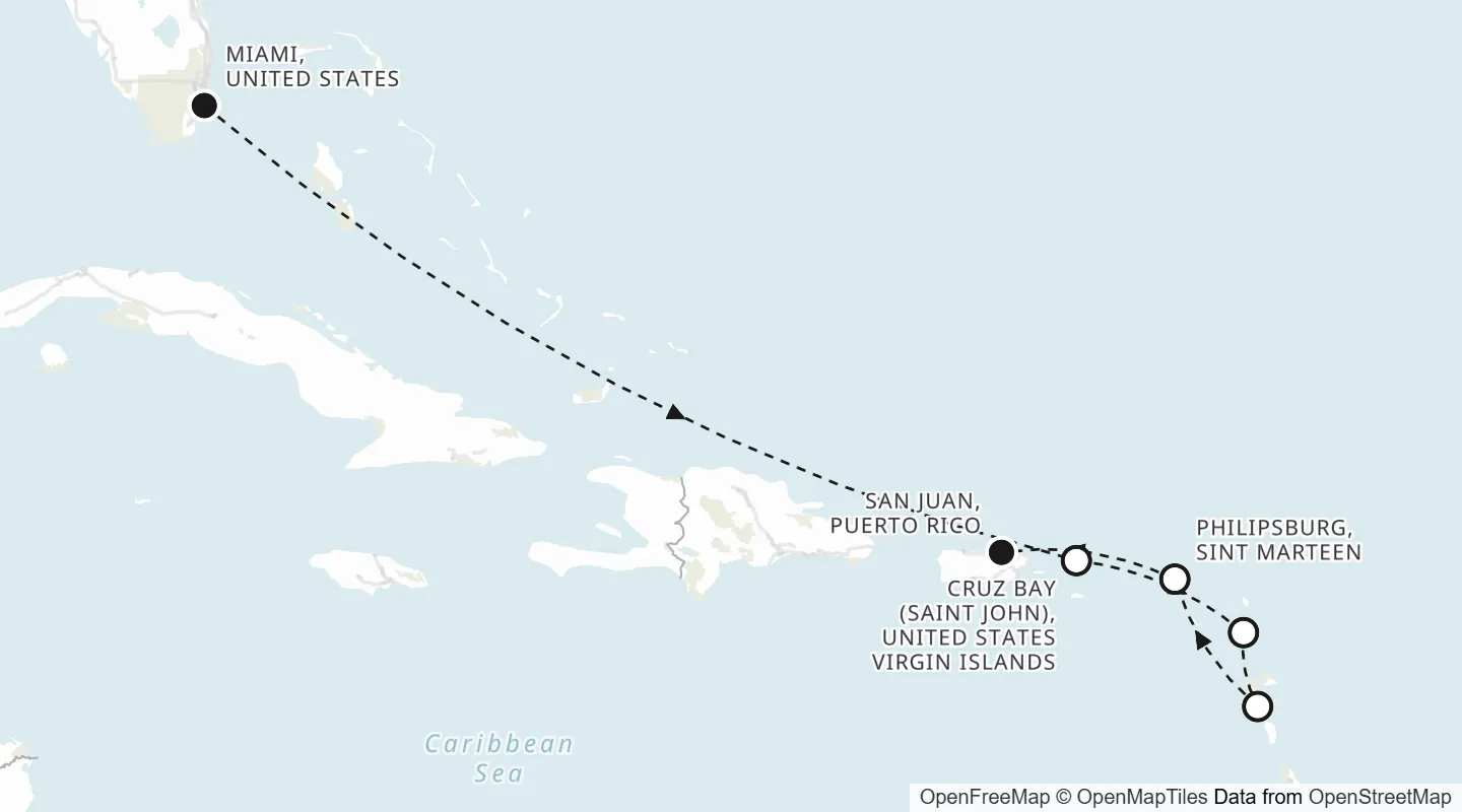 Route map: Miami to San Juan