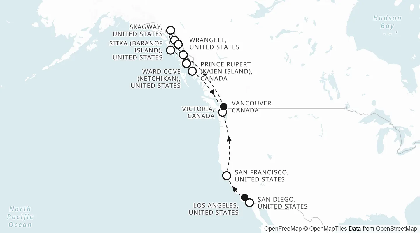 Route map: Los Angeles to Vancouver