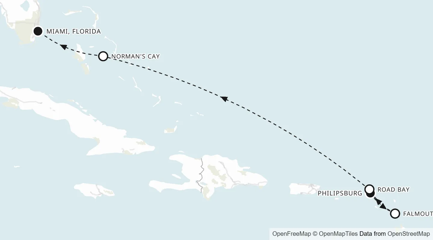 Route map: Philipsburg to Miami