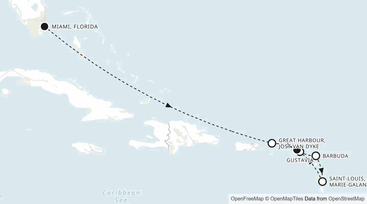 Route map: Miami to Philipsburg