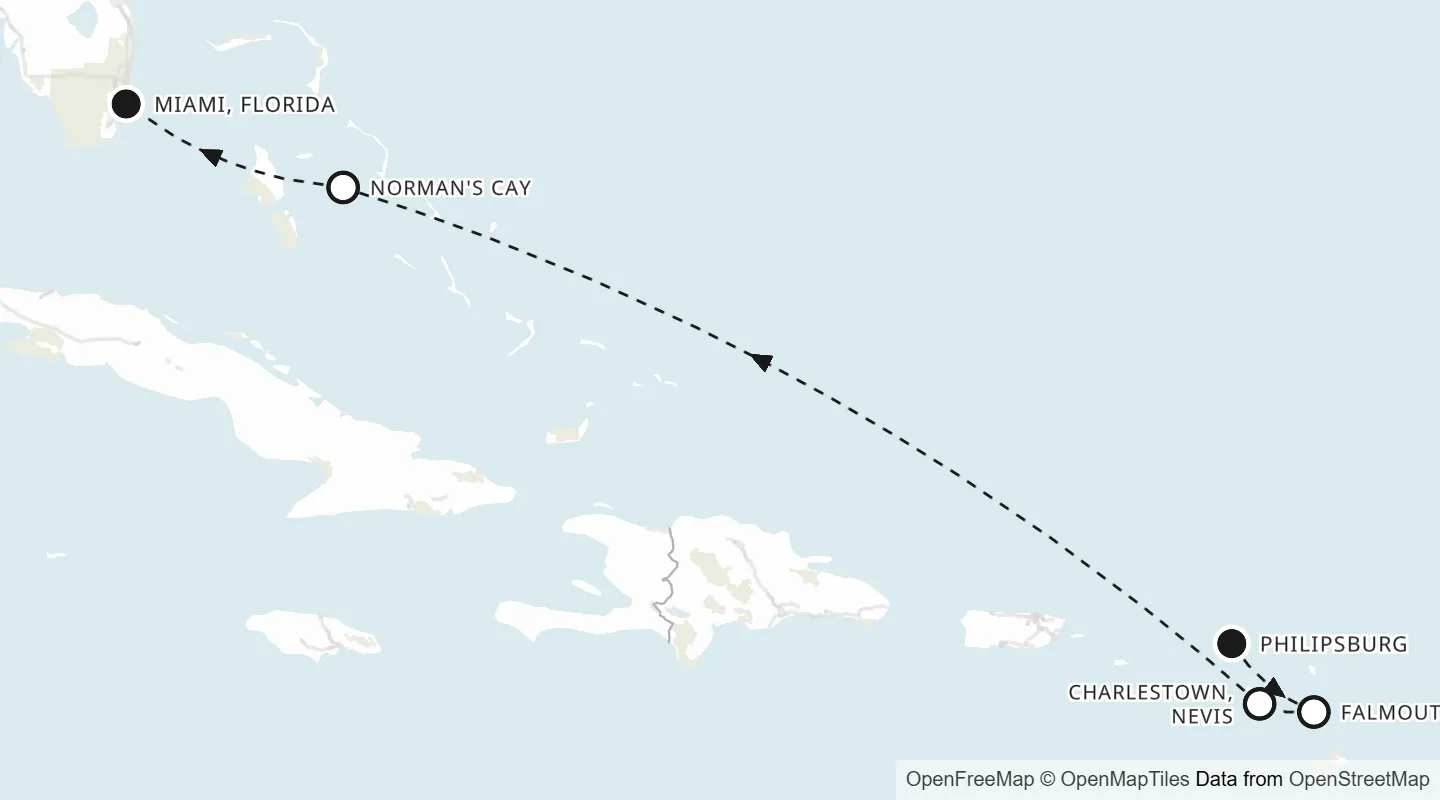 Route map: Philipsburg to Miami