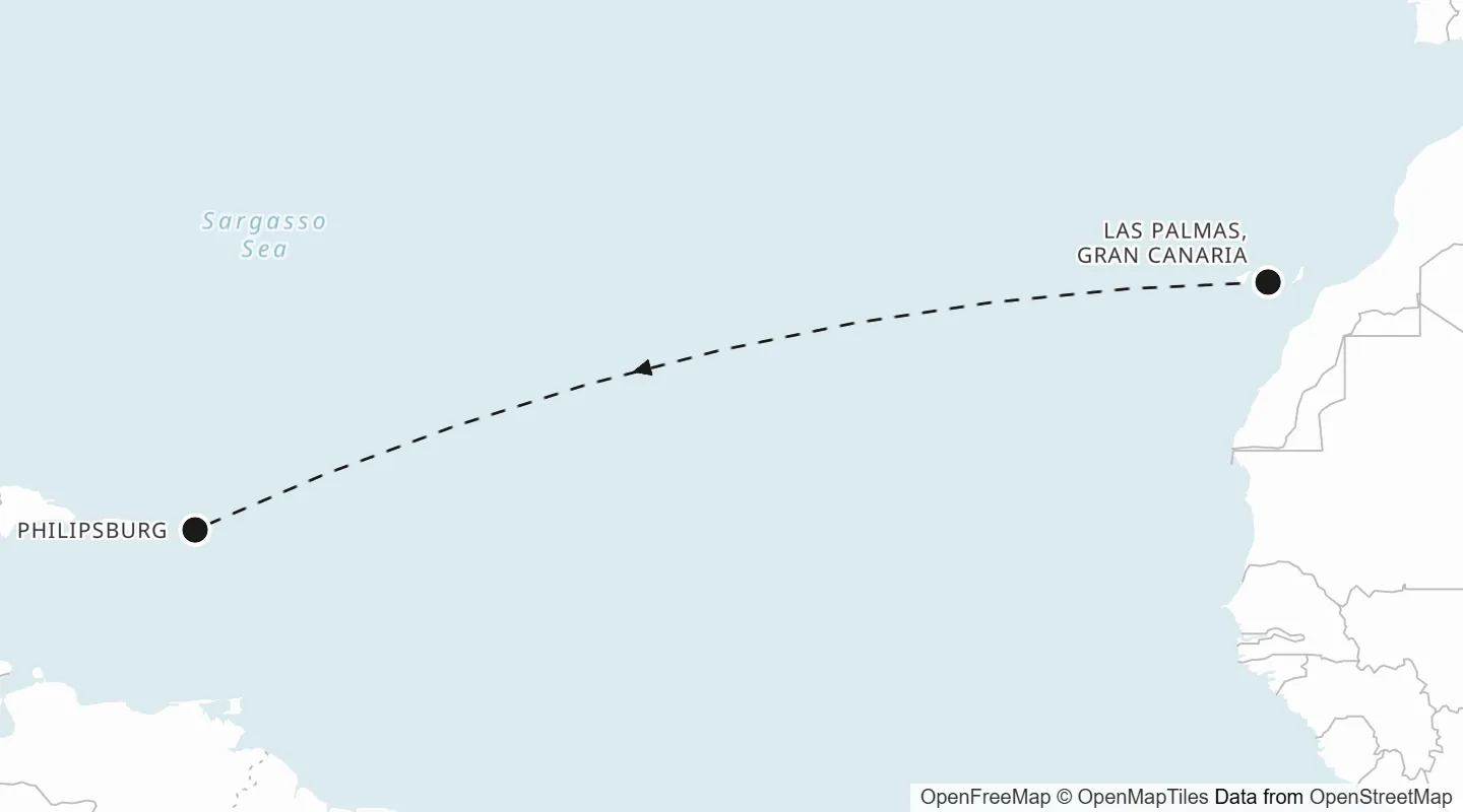 Route map: Las Palmas to Philipsburg