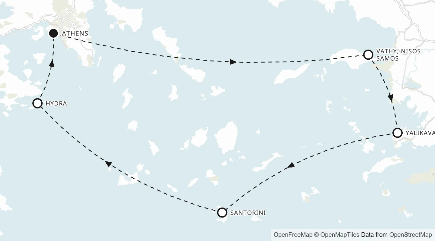 Route map: Athens roundtrip