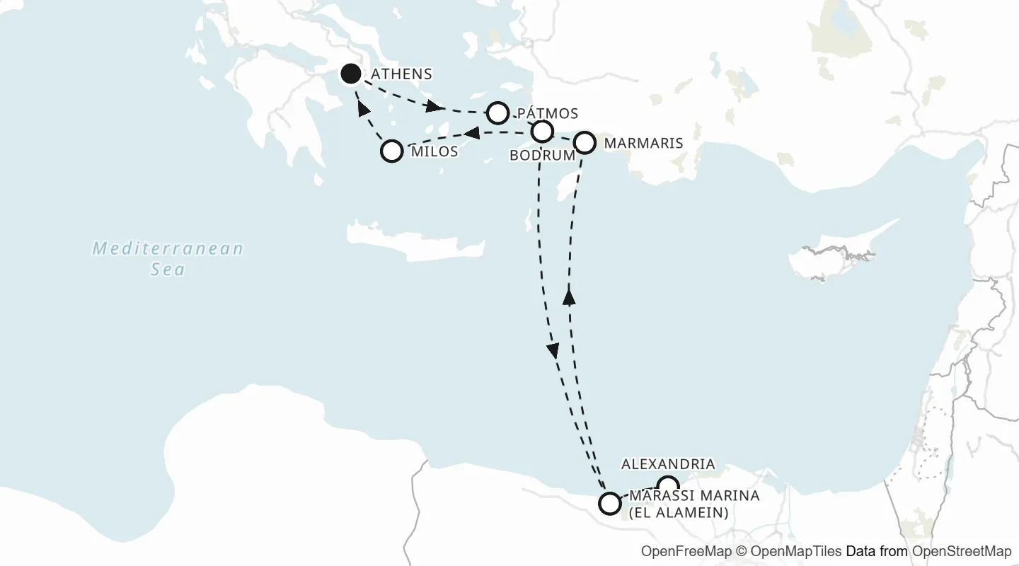Route map: Athens roundtrip