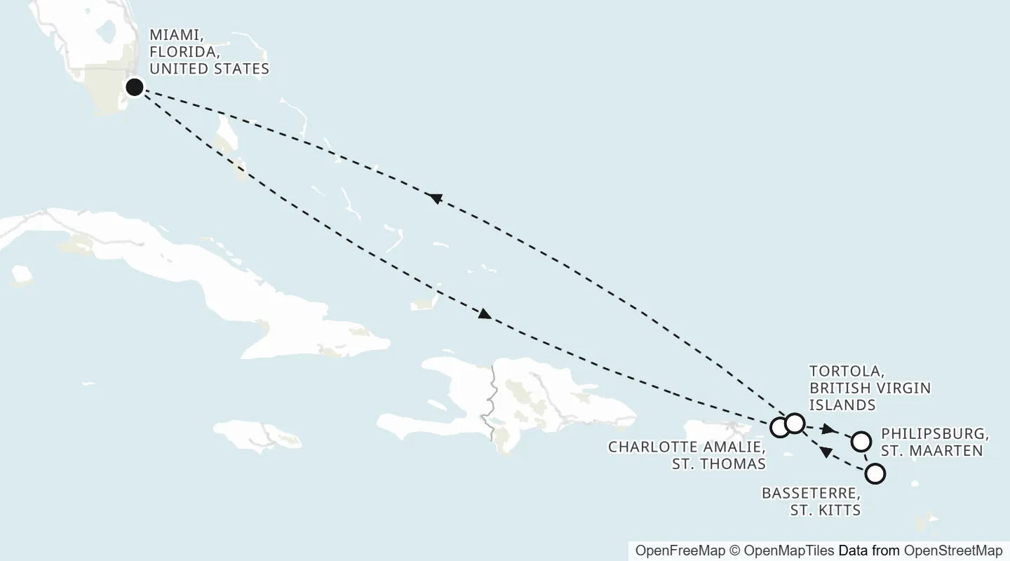 Route map: Miami roundtrip