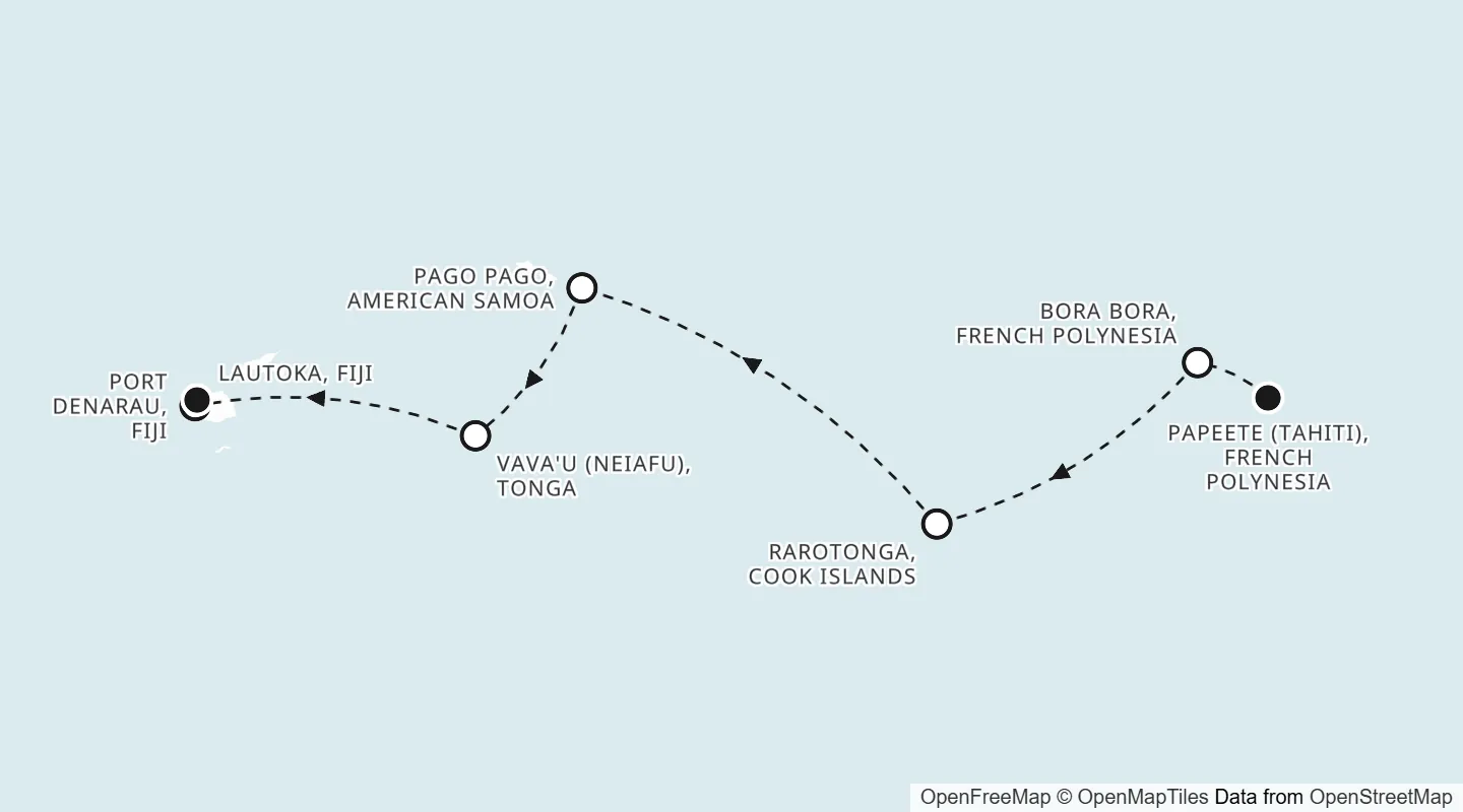 Route map: Papeete to Lautoka
