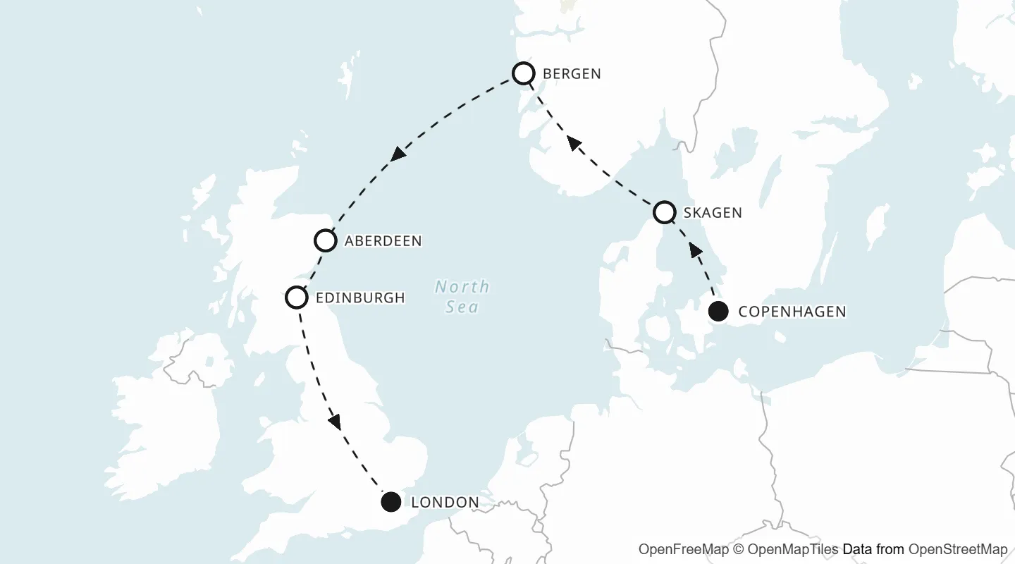 Route map: Copenhagen to London