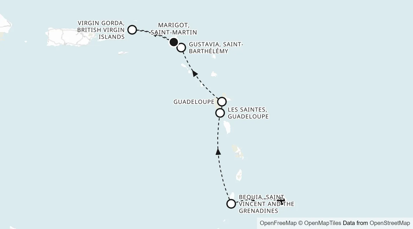 Route map: Bridgetown to Marigot