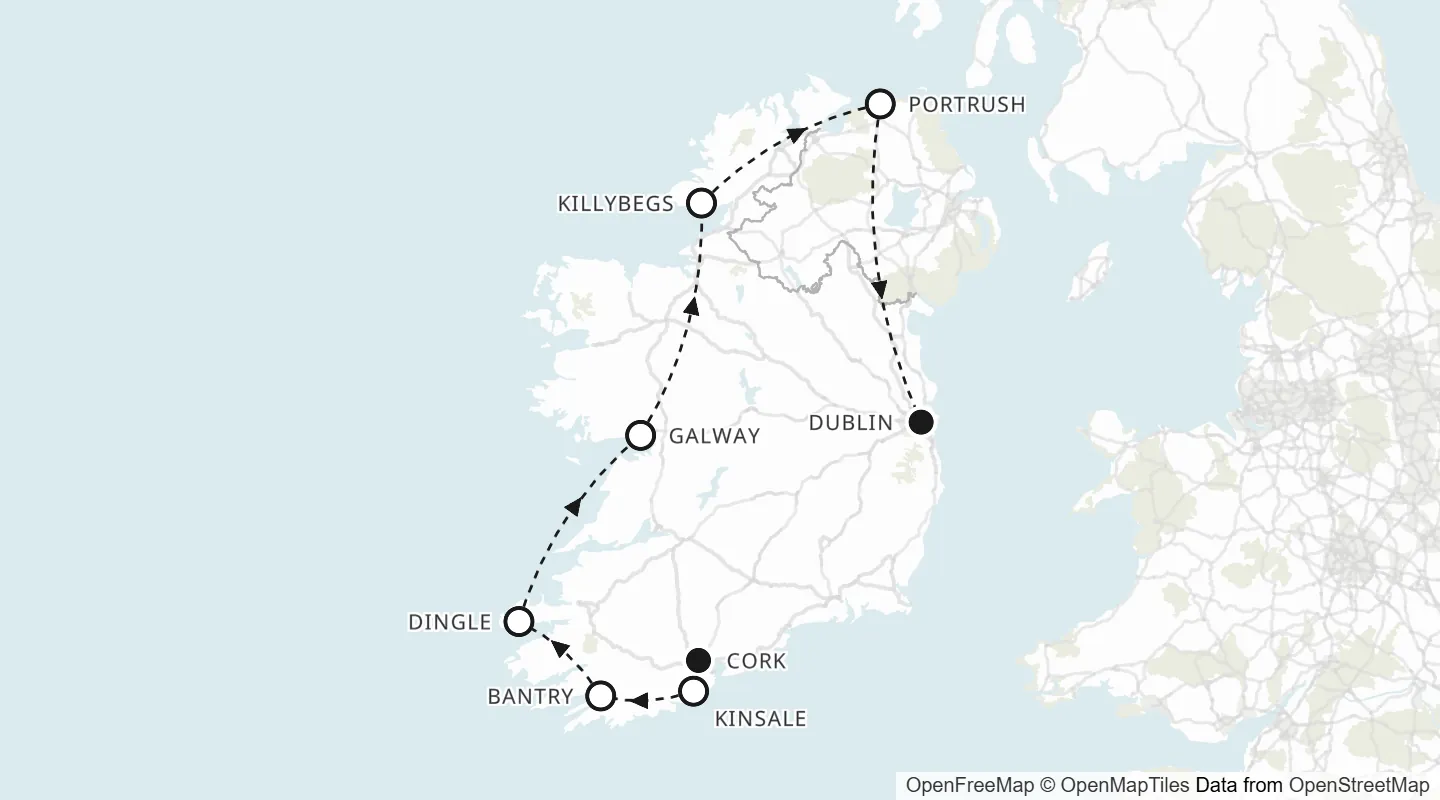 Route map: Cork to Dublin