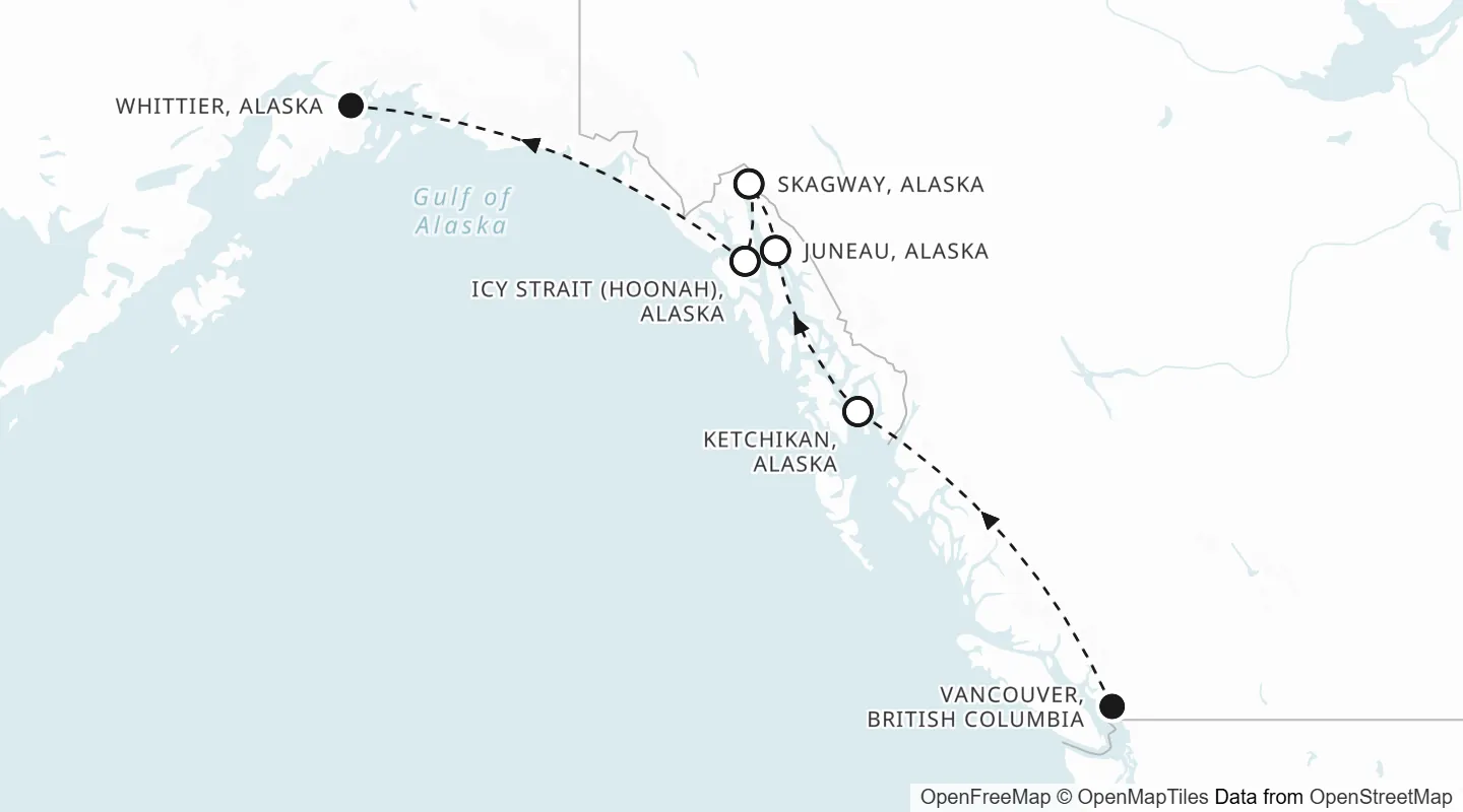 Route map: Vancouver to Whittier