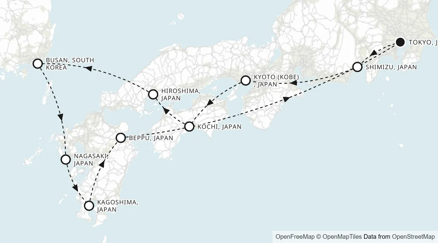 Route map: Tokyo to Tokyo