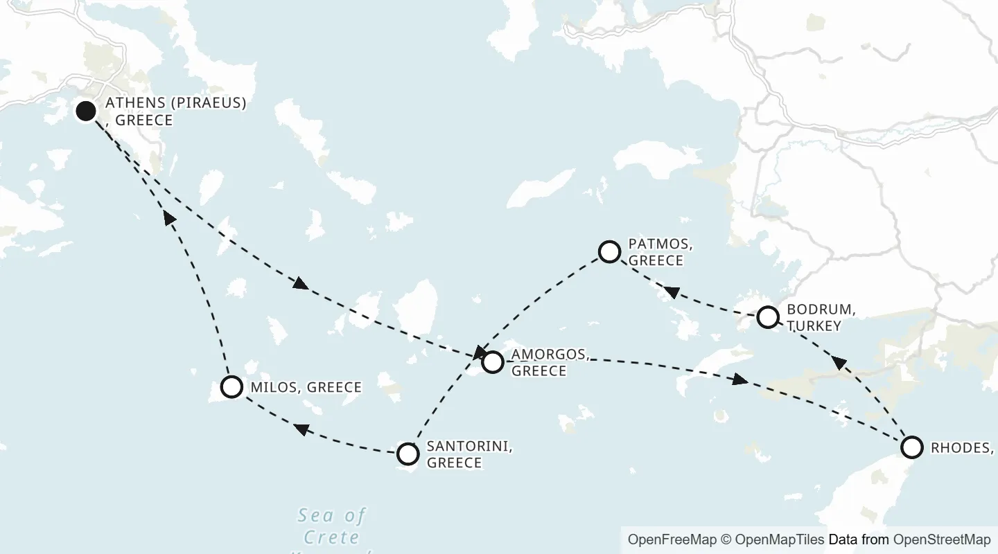 Route map: Athens (Piraeus) roundtrip