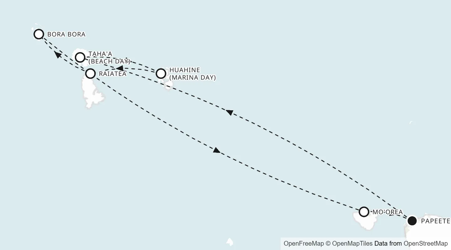 Route map: Papeete, Tahiti roundtrip