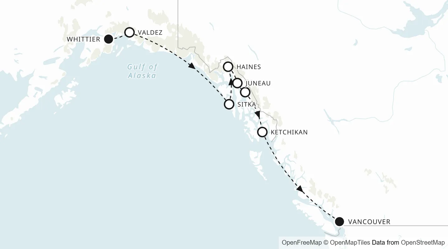 Route map: Whittier to Vancouver