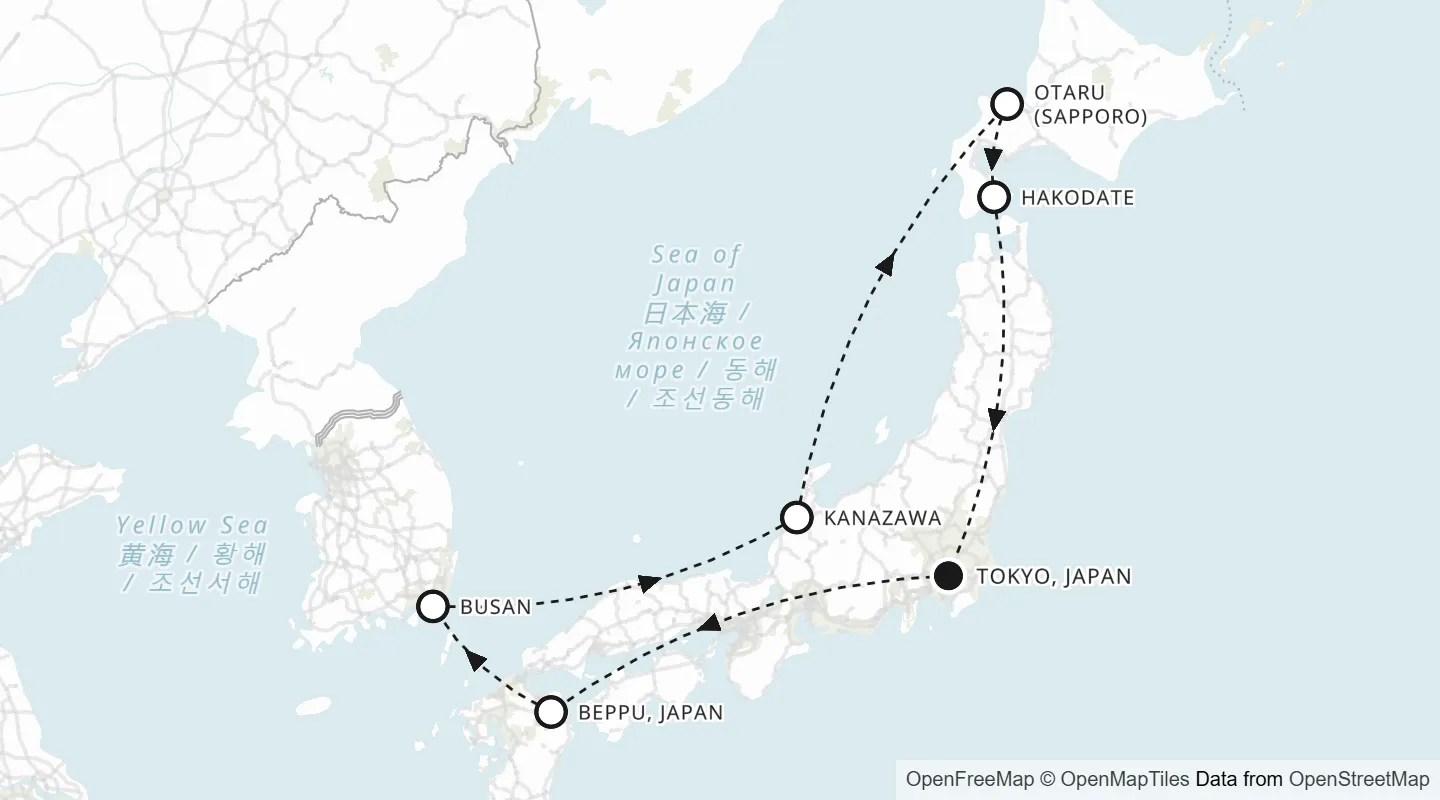 Route map: Tokyo roundtrip