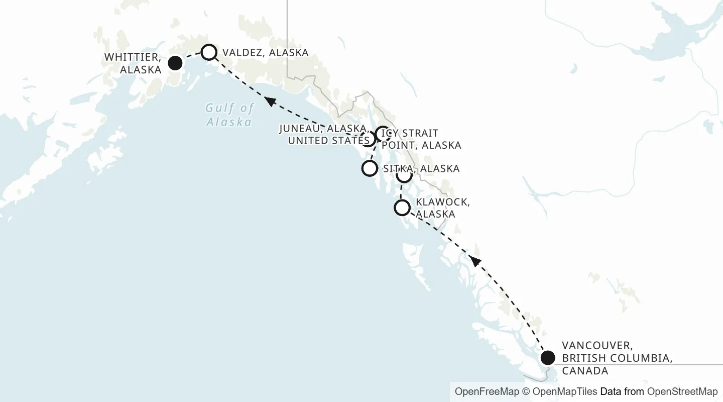 Route map: Vancouver to Whittier