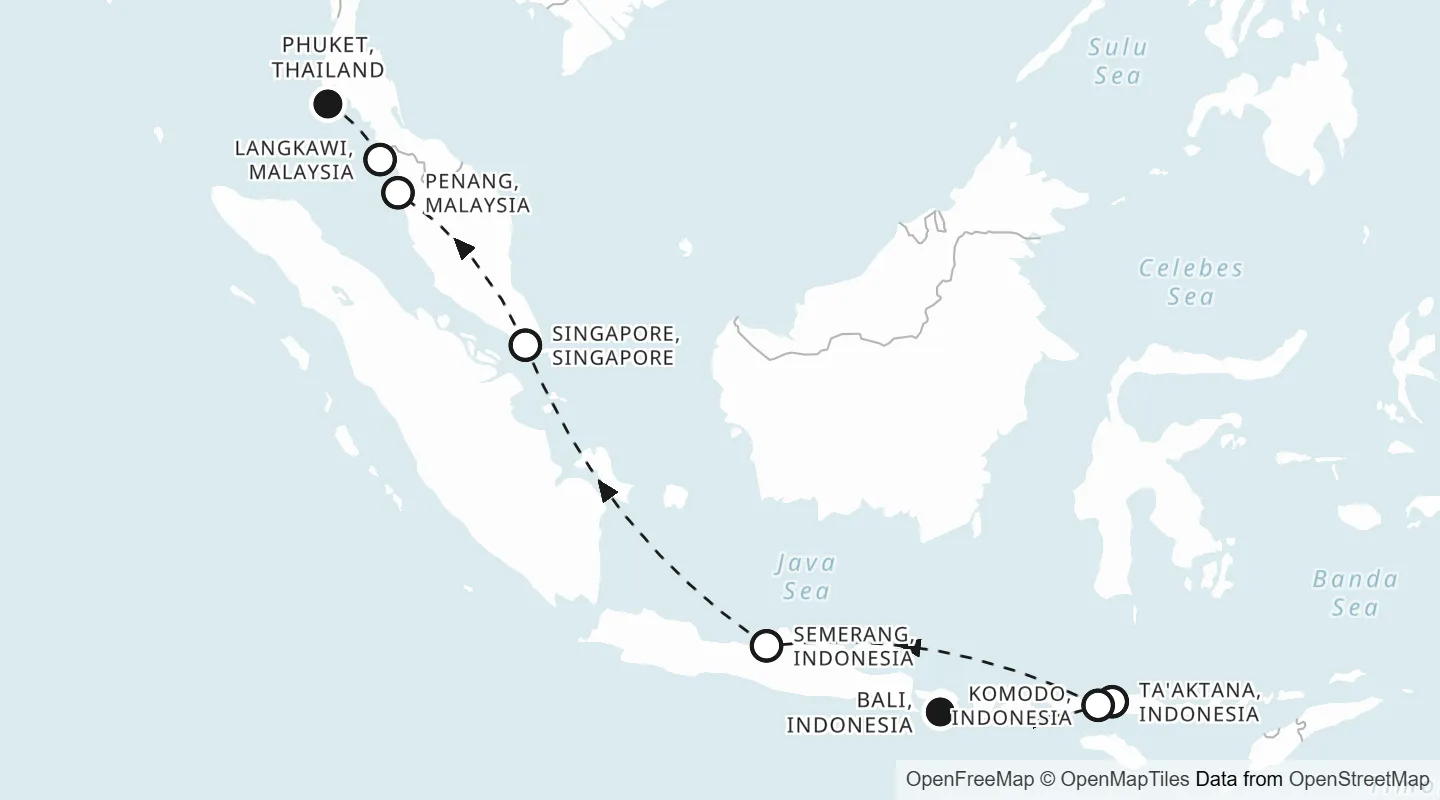Route map: Bali to Phuket