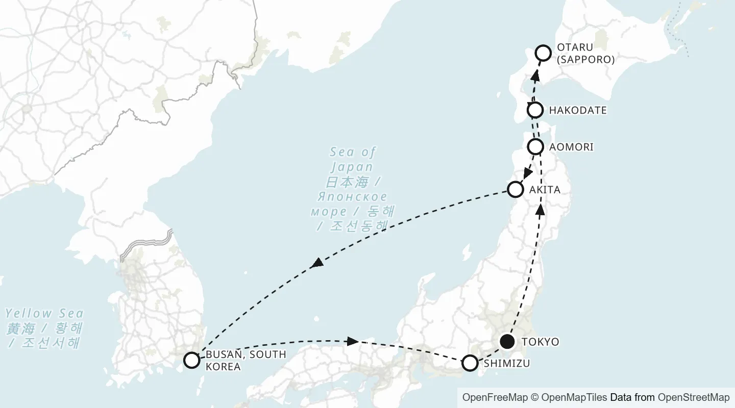 Route map: Tokyo to Tokyo (Yokohama)